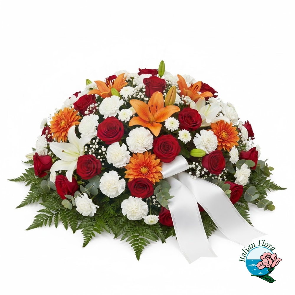 Red, orange and white funeral composition Red, orange and white funeral composition