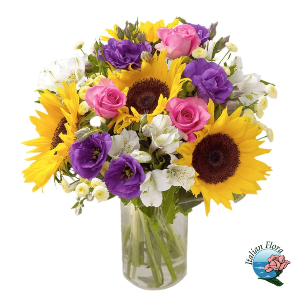 What does a sunflower bouquet symbolize in the flower language?