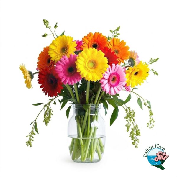 Vase arrangement of colourful gerberas