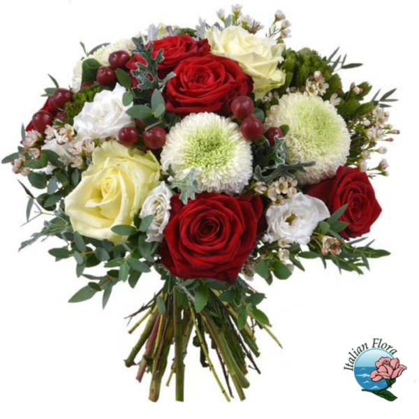 Christmas bouquet of red and white flowers