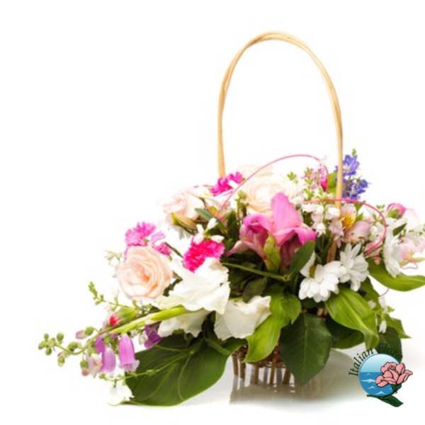 Basket of pink and white flowers
