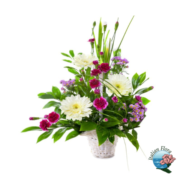 Composición funeraria morada y blanca