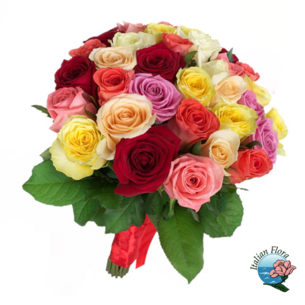 Multi-coloured roses bouquet