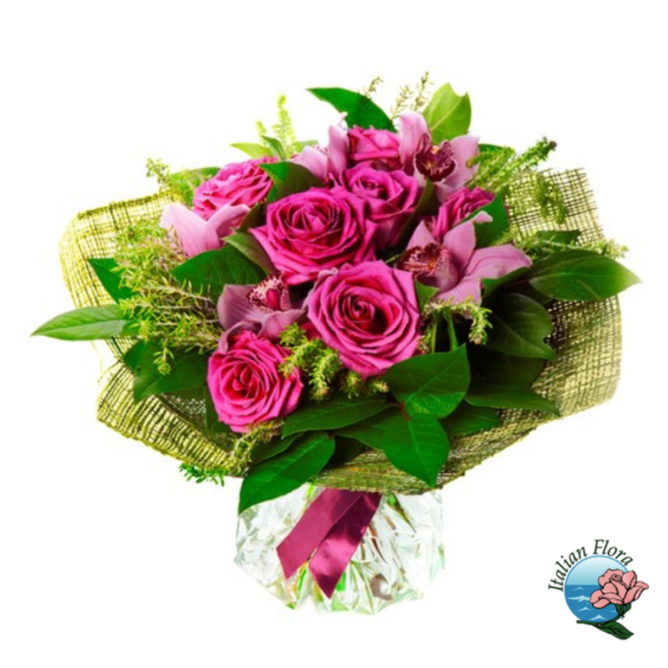 Bouquet of pink roses and orchids
