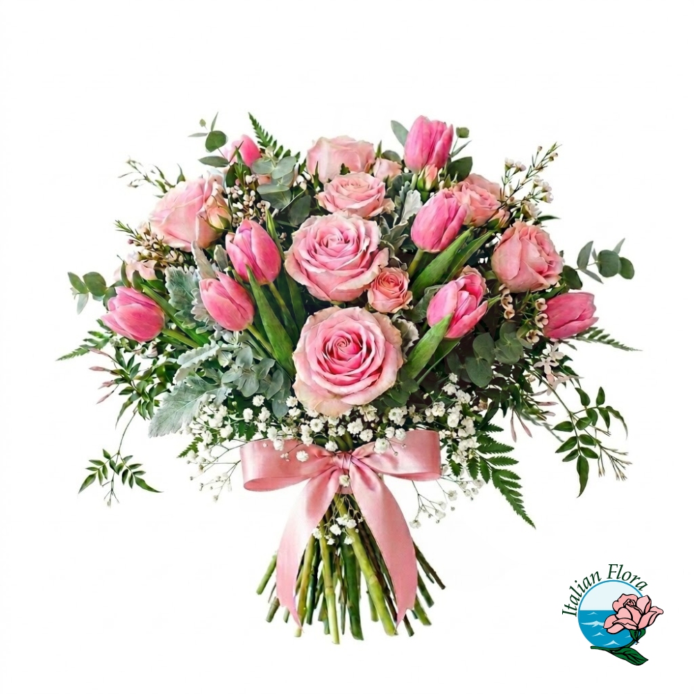 Bouquet of Pink Roses and Tulips Bouquet of Pink Roses and Tulips