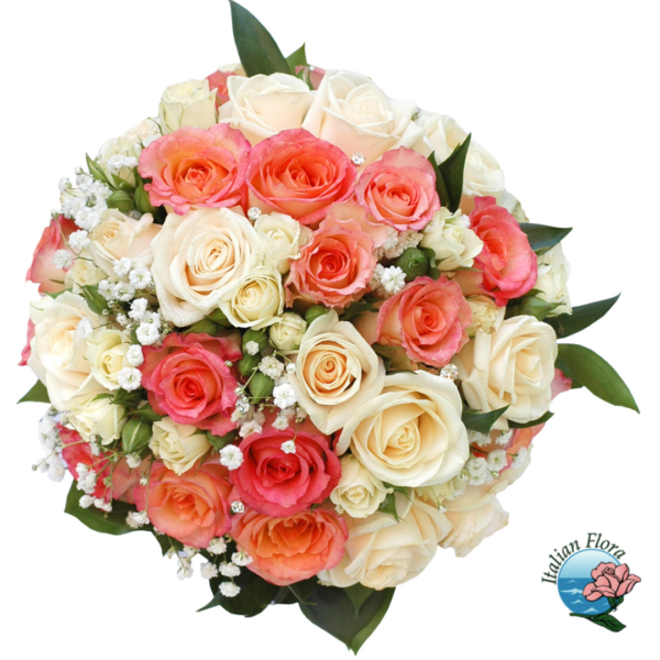 Bouquet of cream and salmon roses