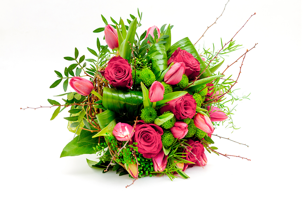 ピンクのバラとチューリップの花束 イタリアンフローラ