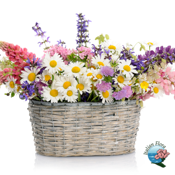 Basket of spring flowers