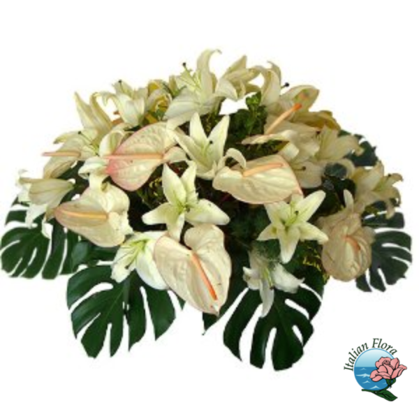 Arreglo funerario de flores blancas