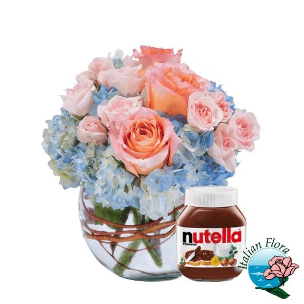 Pink and blue bouquet with Nutella Ferrero