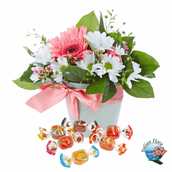 pink and white bouquet with candies