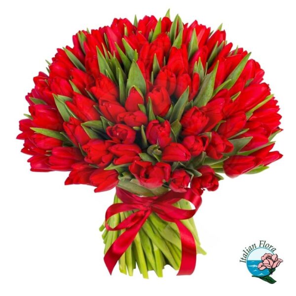 Bouquet of 100 red tulips