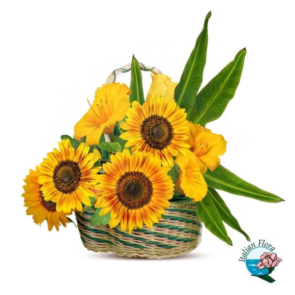 Basket of sunflowers and yellow flowers