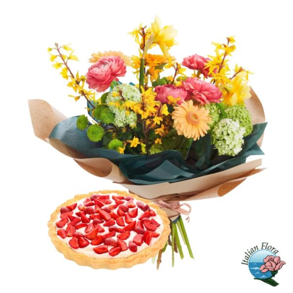 Orange bouquet with fruit cake