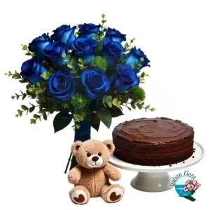 blue-bouquet-with-teddy-and-chocolate-cake