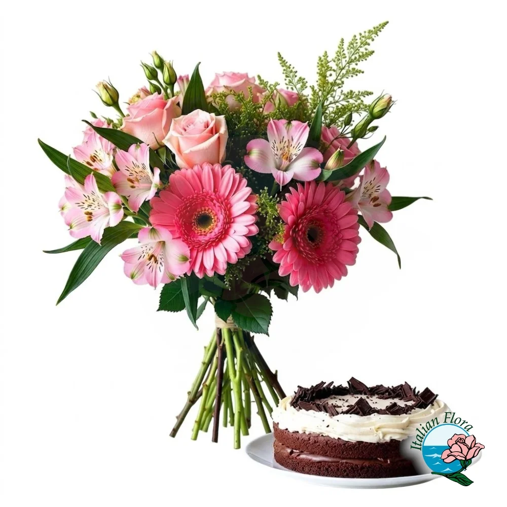 bouquet-of-mix-roses-and-gerberas-with-choco-cream-cake bouquet-of-mix-roses-and-gerberas-with-choco-cream-cake