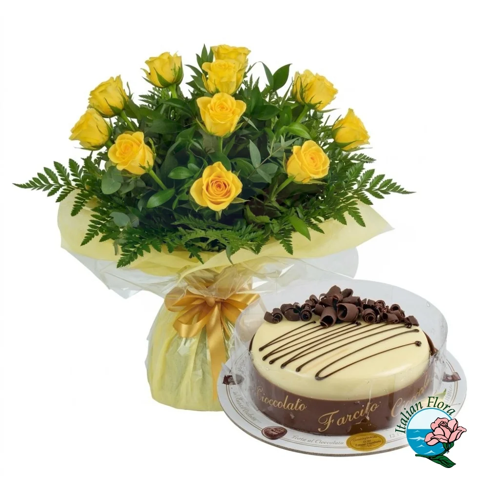 bouquet-of-yellow-roses-with-Chocolate&Cream-cake bouquet-of-yellow-roses-with-Chocolate&Cream-cake