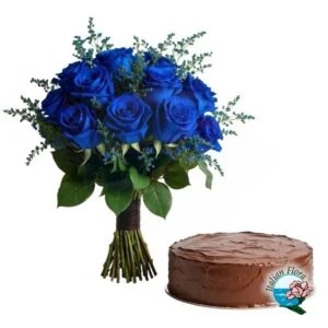 bouquet-of-blue-roses-with-chocolate-cake